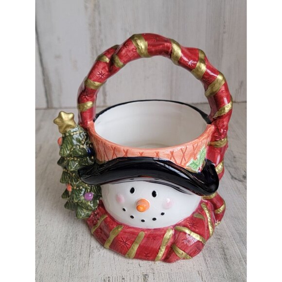 Snowman face ceramic basket xmas home decor kitchen accessory - Picture 1 of 8